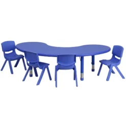 Flash Furniture 35"W X 65"L Half-Moon Plastic Height Adjustable Activity Table Set With 4 Chairs -Flash Furniture GUEST 28d95600 b9c4 4961 a3fa e9771a7ce748