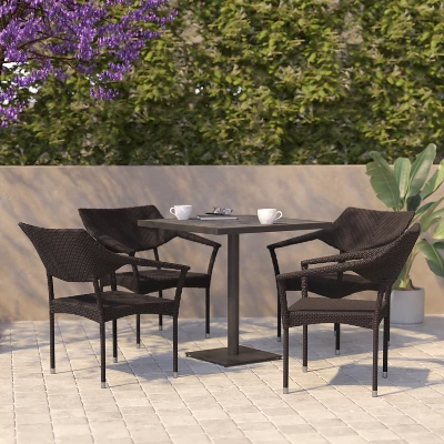 Flash Furniture Jace Set Of 4 Commercial Grade Stacking Patio Chairs, All Weather PE Rattan Wicker Patio Dining Chairs 3 Flash Furniture Jace Set Of 4 Commercial Grade Stacking Patio Chairs, All Weather PE Rattan Wicker Patio Dining Chairs