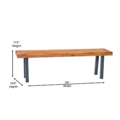 Flash Furniture Martindale Solid Acacia Wood Patio Dining Bench For 2 With Slatted Top And Black Flared Wooden Legs In A Natural Finish -Flash Furniture GUEST 2a520386 8ac7 4ec0 b795 b84bdc2809ba