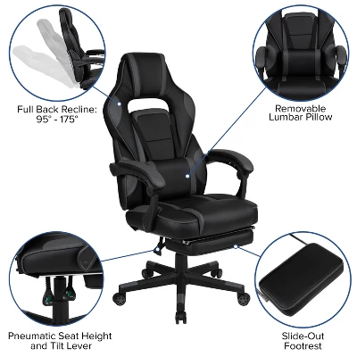Flash Furniture X40 Gaming Chair Racing Ergonomic Computer Chair With Fully Reclining Back/Arms, Slide-Out Footrest, Massaging Lumbar 8 Flash Furniture X40 Gaming Chair Racing Ergonomic Computer Chair With Fully Reclining Back/Arms, Slide-Out Footrest, Massaging Lumbar - Image 6