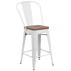 Flash Furniture 24" High Metal Counter Height Stool With Back And Wood Seat -Flash Furniture GUEST 2c41d00f 6ced 424d b0b6 1a6e5accf4e1