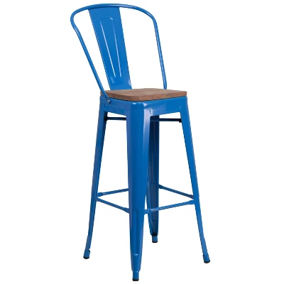 Flash Furniture 30" High Metal Barstool With Back And Wood Seat 15 Flash Furniture 30" High Metal Barstool With Back And Wood Seat - Image 13