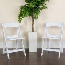 Flash Furniture 2 Pack HERCULES Series 1000 Lb. Capacity White Resin Folding Chair With Slatted Seat