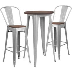 Flash Furniture 24" Round Metal Bar Table Set With Wood Top And 2 Stools -Flash Furniture GUEST 2d25539a 38b8 4996 9079 d1604bc653c2