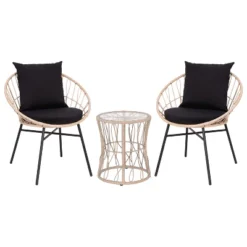 Flash Furniture Devon 3-Piece Indoor/Outdoor Bistro Set, Papasan Style Rattan Rope Chairs, Glass Top Side Table & Cushions -Flash Furniture GUEST 2d4cbc6e 05c0 4fbf af60 6f46b3662848