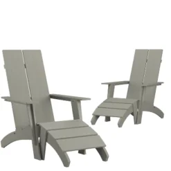 Flash Furniture Set Of 2 Sawyer Modern All-Weather Poly Resin Wood Adirondack Chairs With Foot Rests -Flash Furniture GUEST 2da324f0 0bf9 445e 9862 be762a8f044c