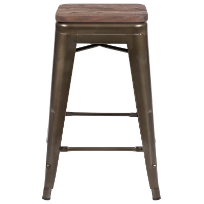 Flash Furniture 24" High Metal Counter-Height, Indoor Bar Stool With Wood Seat - Stackable Set Of 4 11 Flash Furniture 24" High Metal Counter-Height, Indoor Bar Stool With Wood Seat - Stackable Set Of 4 - Image 9