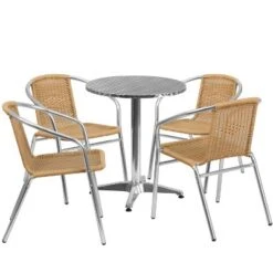 Flash Furniture Lila 23.5'' Round Aluminum Indoor-Outdoor Table Set With 4 Rattan Chairs -Flash Furniture GUEST 30e62a93 2909 4dcf b6a8 e0b09f2b9504