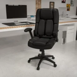 Flash Furniture 35 Flash Furniture Hansel Extreme Comfort High Back Black LeatherSoft Executive Swivel Ergonomic Office Chair With Flip-Up Arms