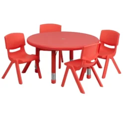 Flash Furniture 33" Round Plastic Height Adjustable Activity Table Set With 4 Chairs -Flash Furniture GUEST 3375d801 80e4 4a3c ba6d 0041d96b7cbc