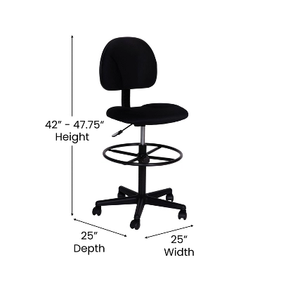 Flash Furniture Black Fabric Drafting Chair (Cylinders: 22.5''-27''H Or 26''-30.5''H) 5 Flash Furniture Black Fabric Drafting Chair (Cylinders: 22.5''-27''H Or 26''-30.5''H) - Image 3