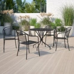Flash Furniture Oia Commercial Grade 35.25" Round Indoor-Outdoor Steel Patio Table Set With 4 Round Back Chairs -Flash Furniture GUEST 33eca3aa 9e04 4e74 ad9d 687e88c3c02f