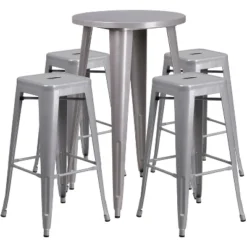 Flash Furniture Commercial Grade 24" Round Metal Indoor-Outdoor Bar Table Set With 4 Square Seat Backless Stools 13 Flash Furniture Commercial Grade 24" Round Metal Indoor-Outdoor Bar Table Set With 4 Square Seat Backless Stools -Flash Furniture GUEST 34d7f460 1d55 4f70 a18b cd534cc70cfd