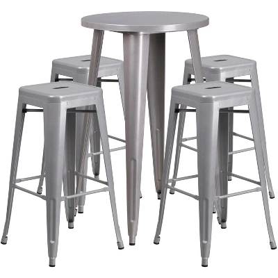 Flash Furniture Commercial Grade 24" Round Metal Indoor-Outdoor Bar Table Set With 4 Square Seat Backless Stools 8 Flash Furniture Commercial Grade 24" Round Metal Indoor-Outdoor Bar Table Set With 4 Square Seat Backless Stools - Image 6