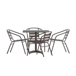 Flash Furniture Lila 31.5'' Square Aluminum Indoor-Outdoor Table Set With 4 Slat Back Chairs -Flash Furniture GUEST 35909a88 140d 4283 94dd 74558656b471