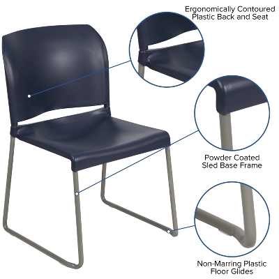 Flash Furniture HERCULES Series 880 Lb. Capacity Navy Full Back Contoured Stack Chair With Gray Powder Coated Sled Base 6 Flash Furniture HERCULES Series 880 Lb. Capacity Navy Full Back Contoured Stack Chair With Gray Powder Coated Sled Base - Image 4