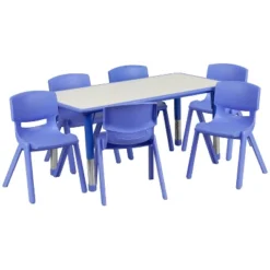 Flash Furniture 23.625"W X 47.25"L Rectangular Plastic Height Adjustable Activity Table Set With 6 Chairs -Flash Furniture GUEST 36dddfc5 83fc 49ff a5f5 3bd9cf55b030