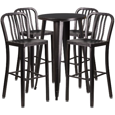 Flash Furniture Commercial Grade 24" Round Metal Indoor-Outdoor Bar Table Set With 4 Vertical Slat Back Stools 7 Flash Furniture Commercial Grade 24" Round Metal Indoor-Outdoor Bar Table Set With 4 Vertical Slat Back Stools - Image 5