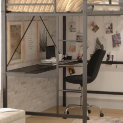 Flash Furniture Jake Metal Loft Bed Frame With Desk, Protective Guard Rails And Ladder For Kids, Teens And Adults -Flash Furniture GUEST 374d4f46 090d 4be1 9e12 56a88cad1cd9