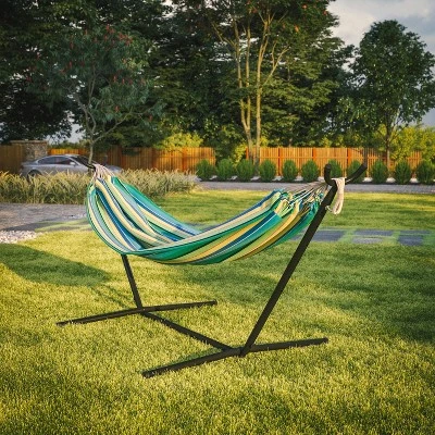 Flash Furniture Lola 2 Person Hammock With Stand And Premium Carry Bag, Cotton Hammock With Space Saving Steel Stand, 450 LBS. Static Weight Capacity 3 Flash Furniture Lola 2 Person Hammock With Stand And Premium Carry Bag, Cotton Hammock With Space Saving Steel Stand, 450 LBS. Static Weight Capacity