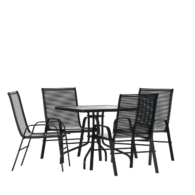 Flash Furniture 5 Piece Outdoor Patio Dining Set - Tempered Glass Patio Table, 4 Flex Comfort Stack Chairs 14 Flash Furniture 5 Piece Outdoor Patio Dining Set - Tempered Glass Patio Table, 4 Flex Comfort Stack Chairs - Image 12