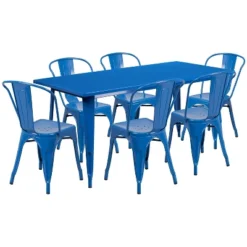 Flash Furniture Commercial Grade 31.5" X 63" Rectangular Metal Indoor-Outdoor Table Set With 6 Stack Chairs -Flash Furniture GUEST 3865610d 6118 4462 b30c 22e6872c213e