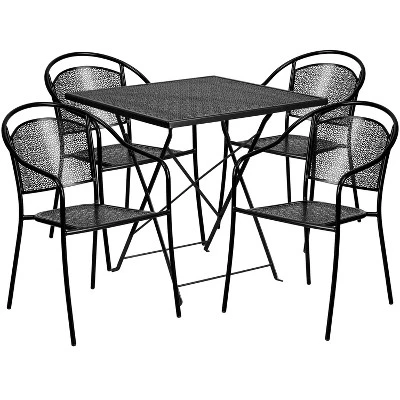 Flash Furniture Oia Commercial Grade 28" Square Indoor-Outdoor Steel Folding Patio Table Set With 4 Round Back Chairs 8 Flash Furniture Oia Commercial Grade 28" Square Indoor-Outdoor Steel Folding Patio Table Set With 4 Round Back Chairs - Image 6