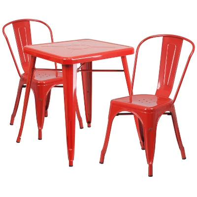Flash Furniture Commercial Grade 23.75" Square Metal Indoor-Outdoor Table Set With 2 Stack Chairs 12 Flash Furniture Commercial Grade 23.75" Square Metal Indoor-Outdoor Table Set With 2 Stack Chairs - Image 10