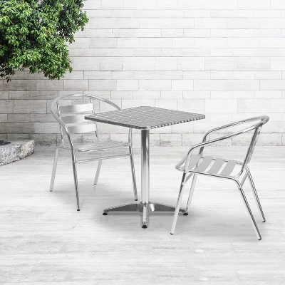 Flash Furniture Lila 23.5'' Square Aluminum Indoor-Outdoor Table Set With 2 Slat Back Chairs 3 Flash Furniture Lila 23.5'' Square Aluminum Indoor-Outdoor Table Set With 2 Slat Back Chairs