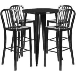 Flash Furniture Commercial Grade 30" Round Metal Indoor-Outdoor Bar Table Set With 4 Vertical Slat Back Stools -Flash Furniture GUEST 3aa0c8ca 50a7 41df 8703 d66cb894c3d6