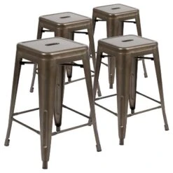 Flash Furniture 24" High Metal Counter-Height, Indoor Bar Stool - Stackable Set Of 4 -Flash Furniture GUEST 3adc90dd fed6 4eb8 9377 de2a9a99ba69