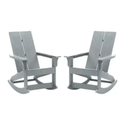 Flash Furniture Finn Modern Commercial Grade All-Weather 2-Slat Poly Resin Rocking Adirondack Chair With Rust Resistant Stainless Steel Hardware - Set Of 2 -Flash Furniture GUEST 3b59395e 6fdd 4080 8065 1243e1416b52