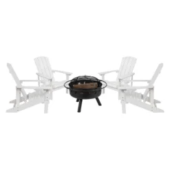 Flash Furniture 5 Piece Charlestown Poly Resin Wood Adirondack Chair Set With Fire Pit - Star And Moon Fire Pit With Mesh Cover -Flash Furniture GUEST 3b8b9c48 3d62 45b3 87c9 4a9f523e26e5