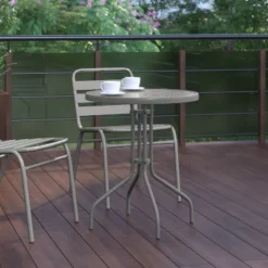 Flash Furniture Bellamy 23.75'' Silver Round Tempered Glass Metal Table -Flash Furniture GUEST 3c73ff4a 702e 42e6 9372 94a0f4b86067