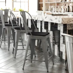 Flash Furniture Lincoln 24'' High Indoor Counter Height Stool With Back With Poly Resin Wood Seat