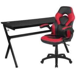 Flash Furniture Gaming Desk And Racing Chair Set With Cup Holder, Headphone Hook And Removable Mouse Pad Top - 2 Wire Management Holes -Flash Furniture GUEST 3f352294 6895 4e31 b2e0 61ec94b05d8d