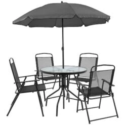 Flash Furniture Nantucket 6 Piece Patio Garden Set With Table, Umbrella And 4 Folding Chairs -Flash Furniture GUEST 408e8183 2190 487b 9007 784b0917d082