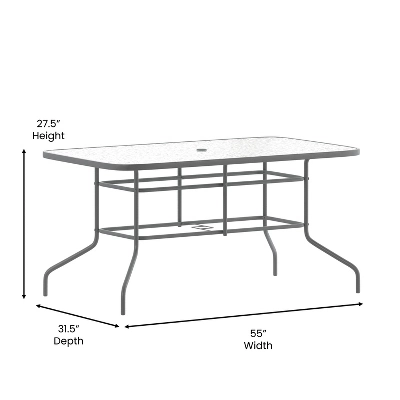 Flash Furniture Tory 31.5" X 55" Rectangular Tempered Glass Metal Table With Umbrella Hole 7 Flash Furniture Tory 31.5" X 55" Rectangular Tempered Glass Metal Table With Umbrella Hole - Image 5