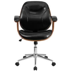 Flash Furniture Tansia Mid-Back Black LeatherSoft Executive Ergonomic Wood Swivel Office Chair With Arms -Flash Furniture GUEST 4188d00b 6357 4e8f 827d c72bd95de984