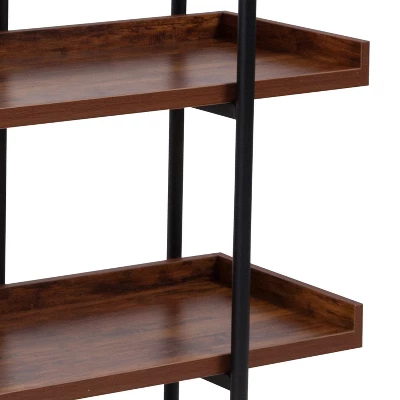 Flash Furniture Mayfair 3 Shelf 35"H Storage Display Unit Bookcase With Black Metal Frame In Rustic Wood Grain Finish 7 Flash Furniture Mayfair 3 Shelf 35"H Storage Display Unit Bookcase With Black Metal Frame In Rustic Wood Grain Finish - Image 5