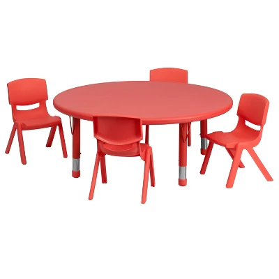 Flash Furniture 45" Round Plastic Height Adjustable Activity Table Set With 4 Chairs 12 Flash Furniture 45" Round Plastic Height Adjustable Activity Table Set With 4 Chairs - Image 10