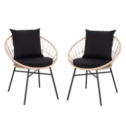 Flash Furniture Devon Set Of 2 Indoor/Outdoor Modern Papasan Style Rattan Rope Patio Chairs, PE Rattan With Cushions -Flash Furniture GUEST 461b1362 cc98 4a7c 929c 00b188578e3e
