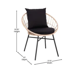 Flash Furniture Devon 3-Piece Indoor/Outdoor Bistro Set, Papasan Style Rattan Rope Chairs, Glass Top Side Table & Cushions -Flash Furniture GUEST 46cb761a 404d 4a87 8713 713f408166f0