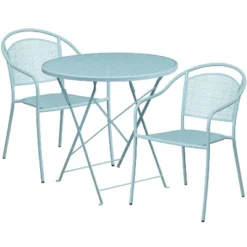 Flash Furniture Oia Commercial Grade 30" Round Indoor-Outdoor Steel Folding Patio Table Set With 2 Round Back Chairs -Flash Furniture GUEST 4733e135 8eef 4a30 8550 dcf8b2232d73