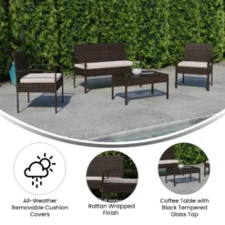 Flash Furniture Aransas Series 4 Piece Patio Set With Steel Frame And Cushions -Flash Furniture GUEST 478fbf38 11fd 4f44 bdca 4ab791e99323