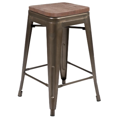 Flash Furniture 24" High Metal Counter-Height, Indoor Bar Stool With Wood Seat - Stackable Set Of 4 12 Flash Furniture 24" High Metal Counter-Height, Indoor Bar Stool With Wood Seat - Stackable Set Of 4 - Image 10