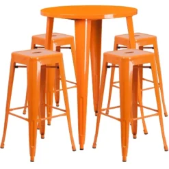 Flash Furniture Commercial Grade 30" Round Metal Indoor-Outdoor Bar Table Set With 4 Square Seat Backless Stools -Flash Furniture GUEST 47d9bf30 96c5 4899 882c b821f6bd4717