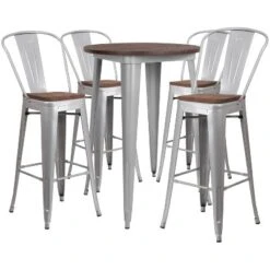 Flash Furniture 30" Round Metal Bar Table Set With Wood Top And 4 Stools 7 Flash Furniture 30" Round Metal Bar Table Set With Wood Top And 4 Stools -Flash Furniture GUEST 4856eed9 12b8 475f a93b c1de8a484a73