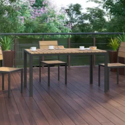 Flash Furniture Finch Commercial Grade Outdoor Dining Table 55" X 31" With Faux Teak Poly Slats And Metal Frame -Flash Furniture GUEST 4877ecec 11aa 4528 a804 2480ecfeebb1
