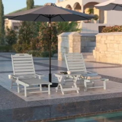 Flash Furniture Monterey Adjustable Adirondack Lounger With Cup Holder- All-Weather Indoor/Outdoor HDPE Lounge Chair -Flash Furniture GUEST 4950b207 a641 461b 8fa6 79be890d07c9